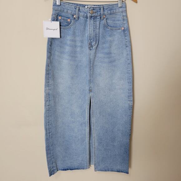 W.Studio/Streamgirl Dresses & Skirts - NWT W.Studio Streamgirl M Denim Pencil Straight Maxi Skirt High Front Slit
